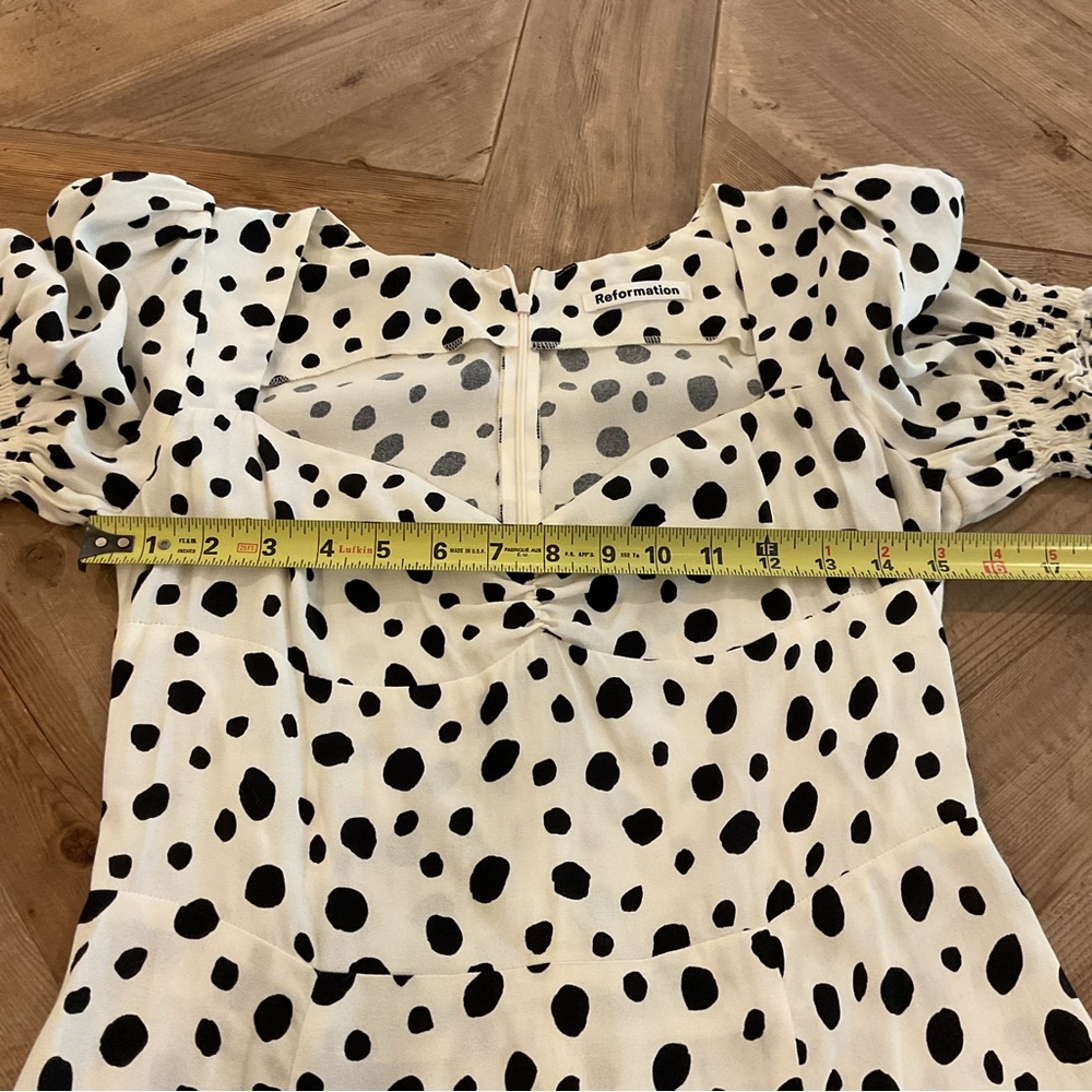 Reformation Drea Dress Ink Blot Polka Dot Puff Sleeve‎ Dress - Picture 7 of 8